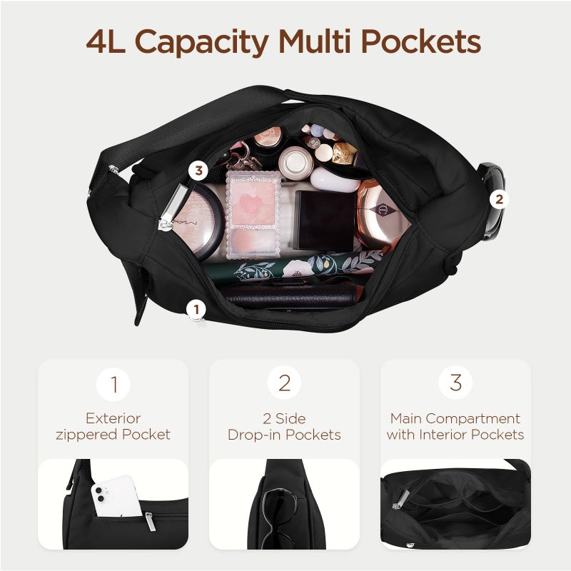 Babysun Mini Shoulder Bag Women Nylon Crescent Bag 4L Underarm Shoulder Purse Women's Shoulder Handbags Small Tote Bag Black - Image 5