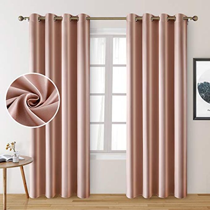 HOMEIDEAS 2 Panels Blush Pink Faux Silk Blackout Curtains, 52 X 96 Inch Room Darkening Satin Thermal Insulated Window Drapes for Bedroom, Indoor - Image 4