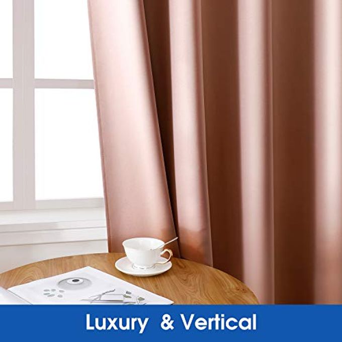 HOMEIDEAS 2 Panels Blush Pink Faux Silk Blackout Curtains, 52 X 96 Inch Room Darkening Satin Thermal Insulated Window Drapes for Bedroom, Indoor - Image 3