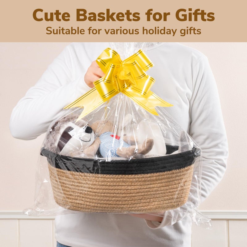 Goodpick Small Woven Basket, Decorative Basket for Home Decor, Small Woven Baskets with Handles for Gifts, Dog Toy Bin, Storage Baskets for Bathroom, Living Room, 12"x 8" x 5", Jute and Black - Image 2