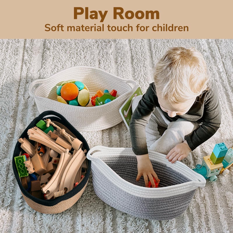Goodpick Small Woven Basket, Decorative Basket for Home Decor, Small Woven Baskets with Handles for Gifts, Dog Toy Bin, Storage Baskets for Bathroom, Living Room, 12"x 8" x 5", Jute and Black - Image 3