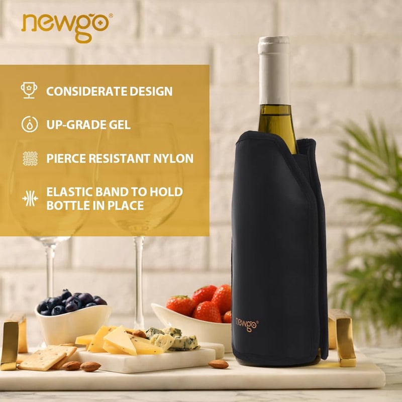 NEWGO Cooler Sleeve Reusable Bottle Cooler Flexible Ice Pack Sleeve Keep Cool and Refreshing for Standard Size Bottles for Red Wine, White & - Black - Image 2