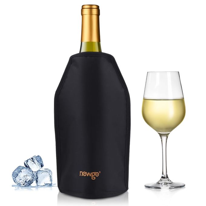 NEWGO Cooler Sleeve Reusable Bottle Cooler Flexible Ice Pack Sleeve Keep Cool and Refreshing for Standard Size Bottles for Red Wine, White & - Black - Image 1