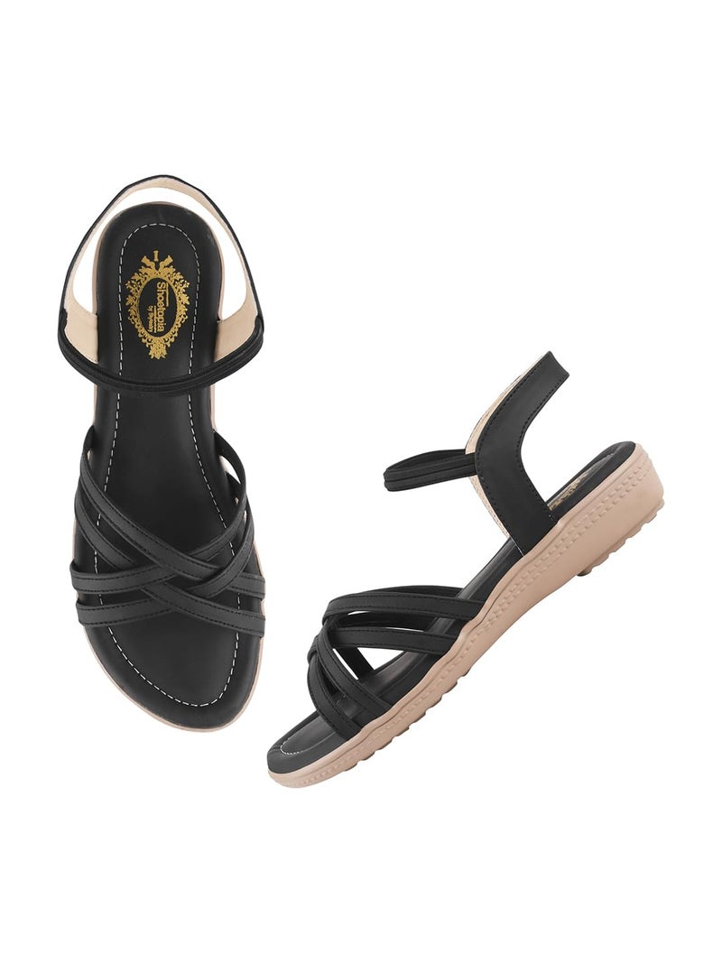 Shoetopia Women's SND-1080 Flat Sandal-4 Kids UK (SND-1080-Black)-EU37 - Image 1