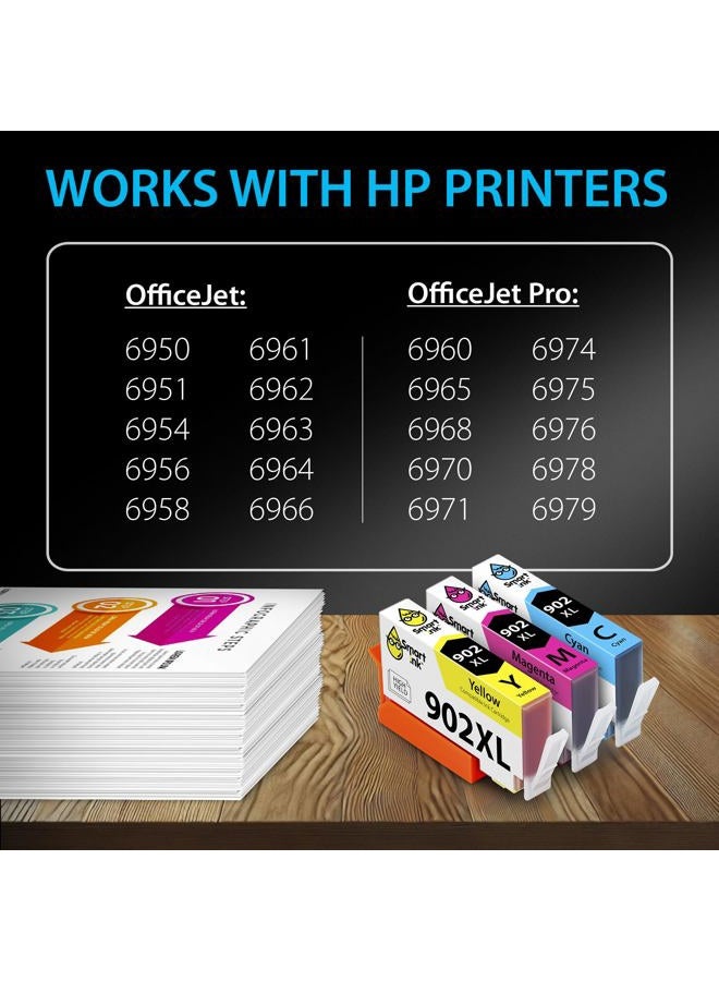Smart Ink Compatible Ink Cartridge Replacement for HP 902 XL 902XL (C/M/Y, 3 Pack) Advanced Chip Technology to use with OfficeJet 6951 6954 6956 6958 6962 6950 OfficeJet Pro 6968 6974 6975 6978 6960 - Image 3
