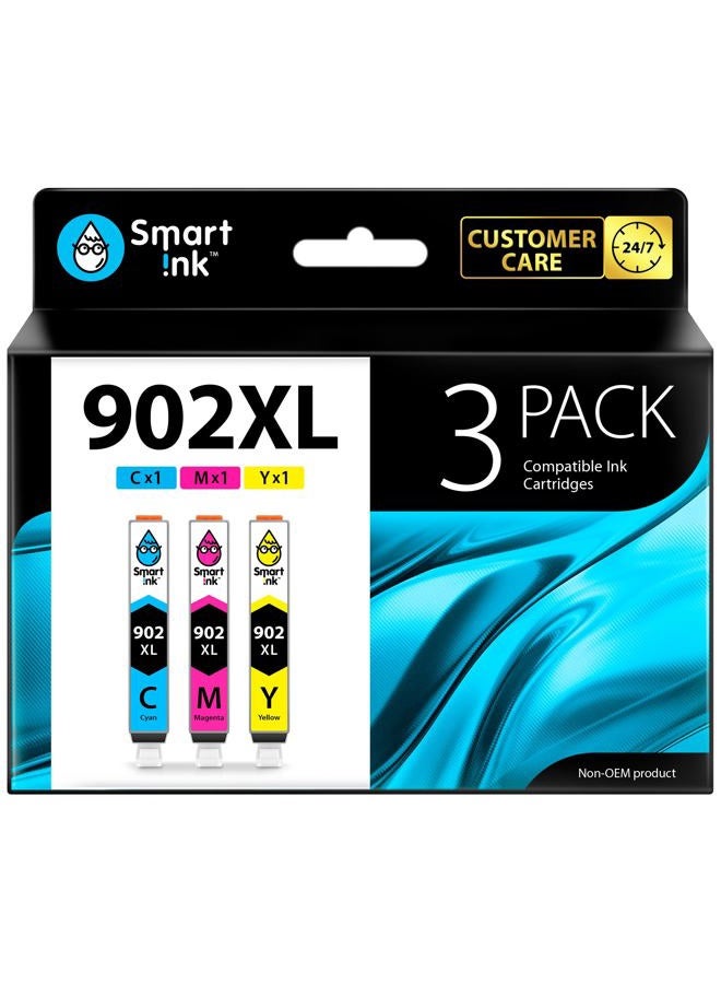 Smart Ink Compatible Ink Cartridge Replacement for HP 902 XL 902XL (C/M/Y, 3 Pack) Advanced Chip Technology to use with OfficeJet 6951 6954 6956 6958 6962 6950 OfficeJet Pro 6968 6974 6975 6978 6960 - Image 1