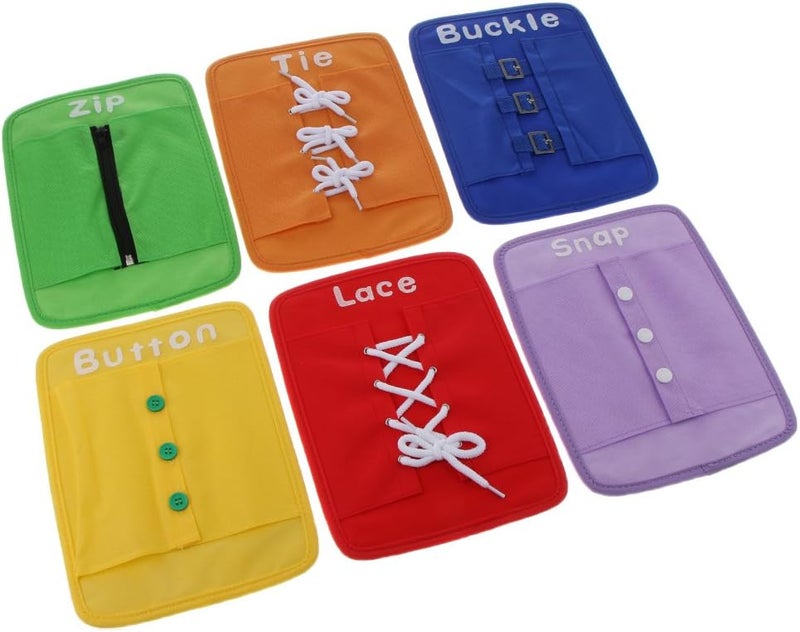 klarako Montessori Material Early Learning Basic Life Skills Learn to Dress Boards  Zip, Snap, Button, Buckle, 6 pcs/set, baby Preschool Toy - Image 1
