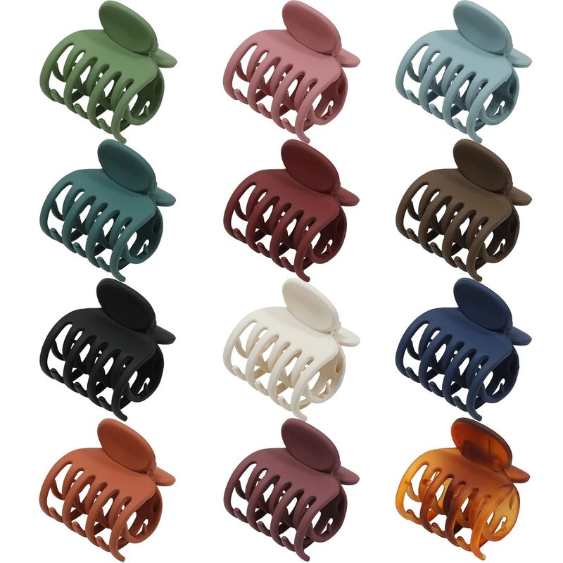 AWAYTR Small Claw Clips for Thin Hair 16  Matte Cute Hair Clips for Women Double Row Teeth Jaw Clips for Hair 12 Pcs Hair Clamps for Girls