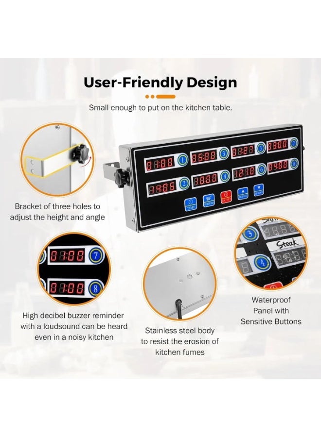Commercial Kitchen Timers for Cooking Timer Manual Big Large Timer Digital Timer 8-Channel Digital Kitchen Timers Commercial Fryer Reminder with Loud Alarm for Boiling Eggs - Image 2