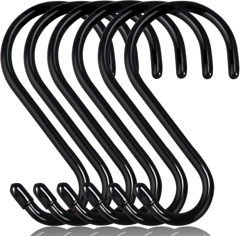 DINGEE 6 Inch Heavy Duty S Hooks, Large S Hook for Hanging Plants, Vinyl Coated S Hook 6 Pack Sturdy Non Slip Black S Hooks for Hanging Closet,Bird Feeders,Kitchen,Large Object,Garden Tools - Image 1