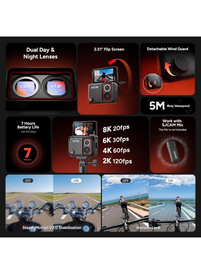 أس جي كام كاميرا جيب C300 بدقة 4K، بطارية 3800 مللي أمبير، مثبت 6 محاور، شاشة لمس مزدوجة، مقاومة للماء، مناسبة للتصوير أثناء البث المباشر والفيديو، باللون الأسود - Image 2