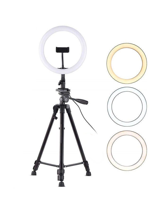 مصباح حلقي LED قابل للتعتيم مع حامل ثلاثي القوائم أبيض/ أسود - Image 2