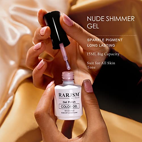 RARJSM Nude Gel Nail Polish Silver Glitter Pale Pink Neutral Color Shimmer Pigment Skin Tone Gel Polish 15ml Sparkle Sheer Pink Natural Soak off UV LED Cured for Home Salon DIY Nail Art Single Bottle - Image 5
