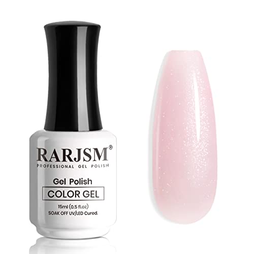 RARJSM Nude Gel Nail Polish Silver Glitter Pale Pink Neutral Color Shimmer Pigment Skin Tone Gel Polish 15ml Sparkle Sheer Pink Natural Soak off UV LED Cured for Home Salon DIY Nail Art Single Bottle - Image 2