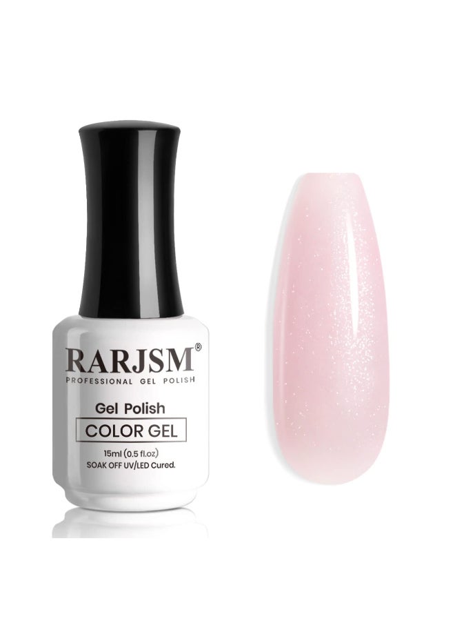 RARJSM Nude Gel Nail Polish Silver Glitter Pale Pink Neutral Color Shimmer Pigment Skin Tone Gel Polish 15ml Sparkle Sheer Pink Natural Soak off UV LED Cured for Home Salon DIY Nail Art Single Bottle - Image 3