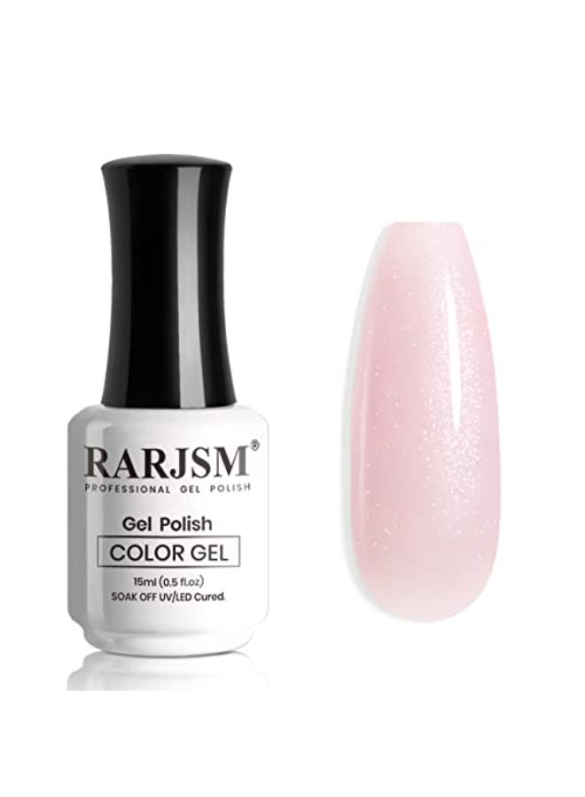 RARJSM Nude Gel Nail Polish Silver Glitter Pale Pink Neutral Color Shimmer Pigment Skin Tone Gel Polish 15ml Sparkle Sheer Pink Natural Soak off UV LED Cured for Home Salon DIY Nail Art Single Bottle - Image 1