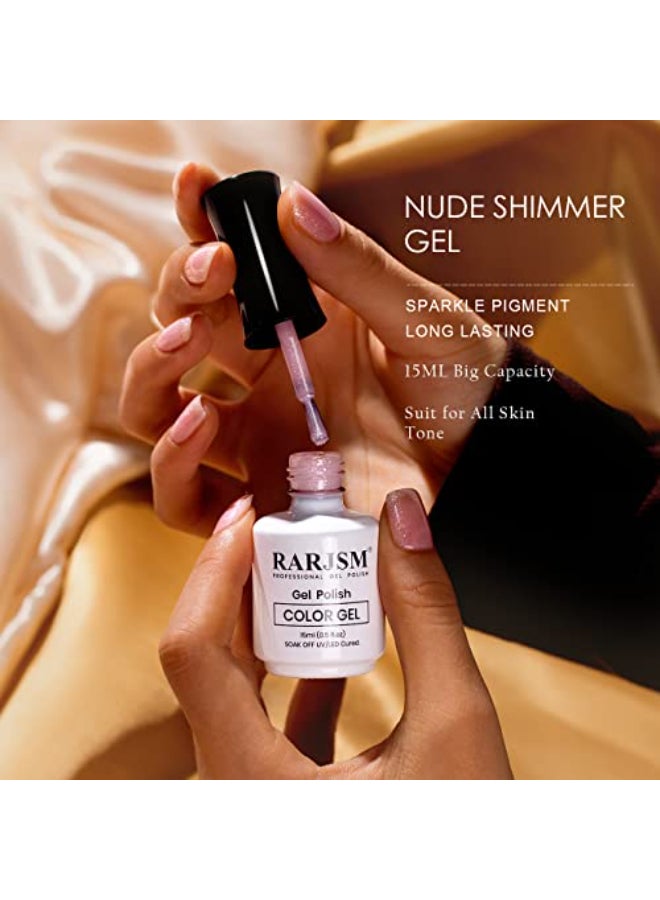 RARJSM Nude Gel Nail Polish Silver Glitter Pale Pink Neutral Color Shimmer Pigment Skin Tone Gel Polish 15ml Sparkle Sheer Pink Natural Soak off UV LED Cured for Home Salon DIY Nail Art Single Bottle - Image 4