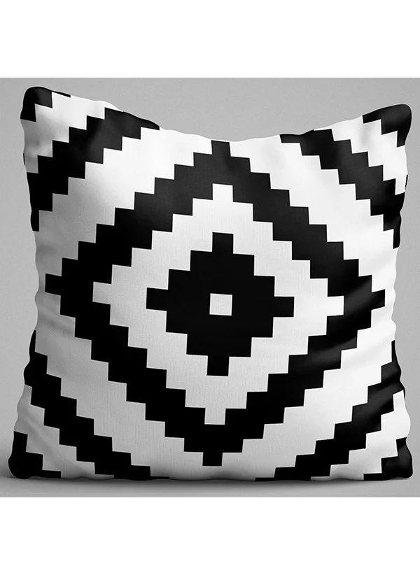 Cango Home Black and White Ethnic Diamond Patterned Digital Printed Double Sided Throw Pillow Cover - OTYK517-CT