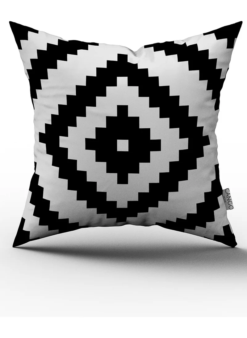 Cango Home Black and White Ethnic Diamond Patterned Digital Printed Double Sided Throw Pillow Cover - OTYK517-CT