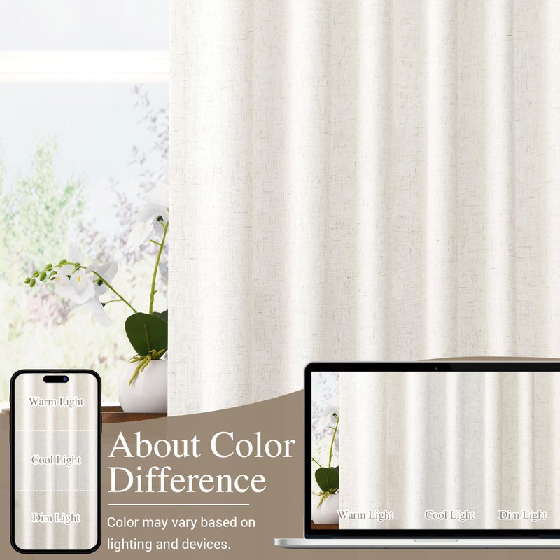 SPWIY Linen Extra Wide Curtain 100 Inch for Patio Silding Glass Doors 1 Panel Natural Semi Sheer Light Flitering Curtains Back Tab Farmhouse Boho Room Divider Drapes for Living Room Cream W100xL84 - Image 4