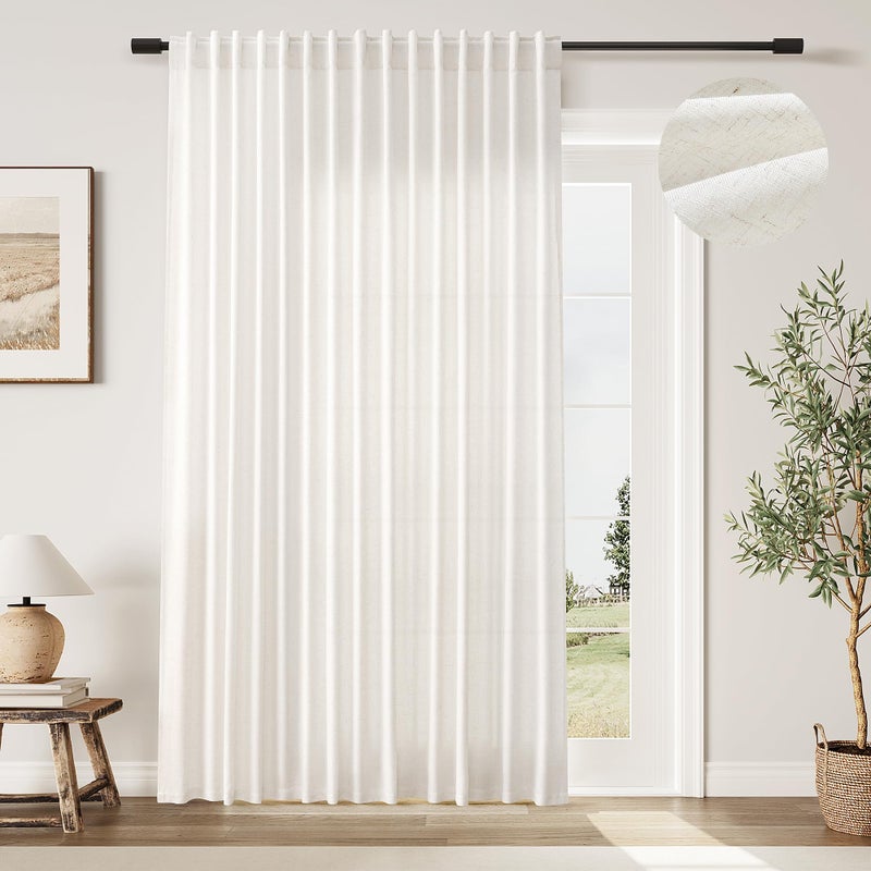 SPWIY Linen Extra Wide Curtain 100 Inch for Patio Silding Glass Doors 1 Panel Natural Semi Sheer Light Flitering Curtains Back Tab Farmhouse Boho Room Divider Drapes for Living Room Cream W100xL84 - Image 1