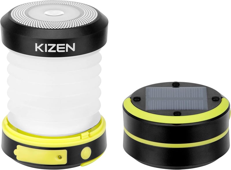 Kizen Outdoor Solar Lantern - Solar or Plug Rechargeable Lantern - Collapsible LED Light for Power Outages - Camping Essential Lamp for Tent Light, Hanging, or Flashlight - Yellow - Image 1