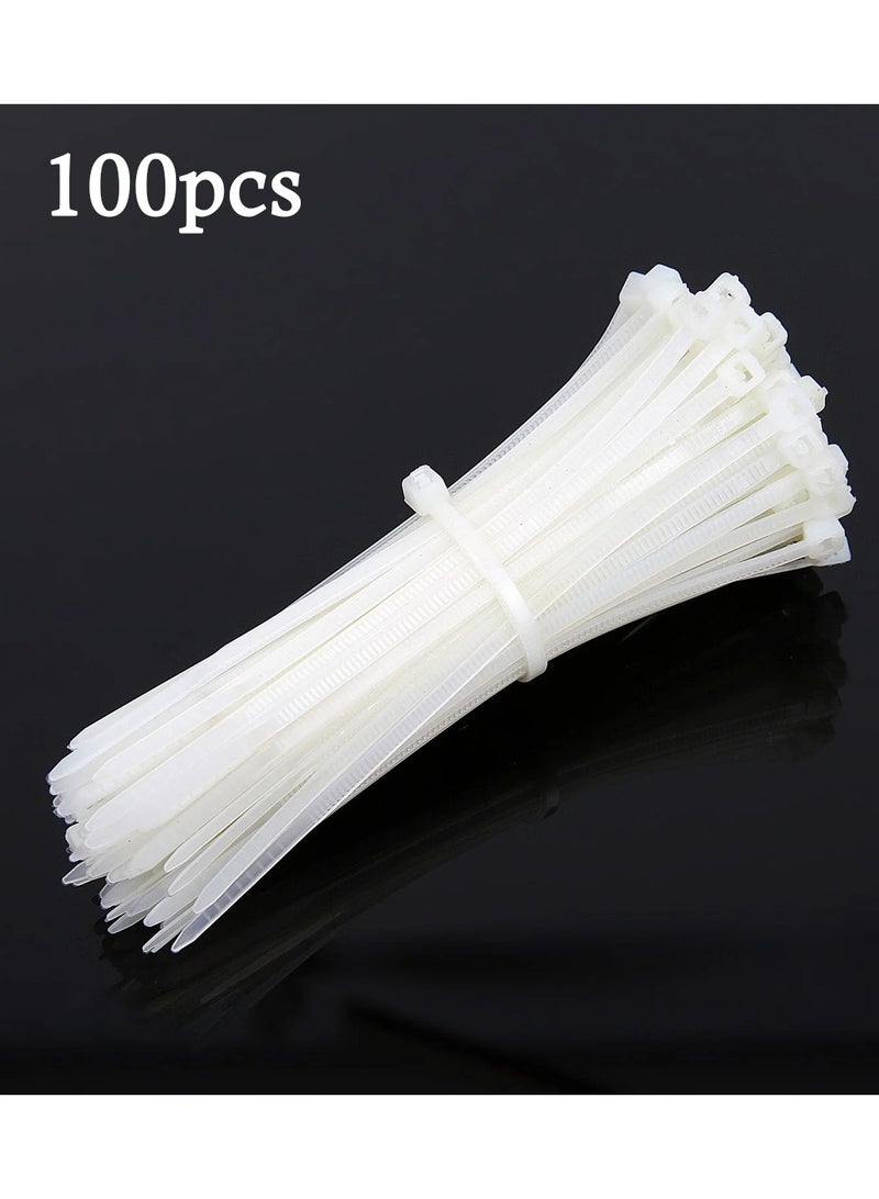 Loquat 100 Pcs Nylon Cable Ties – Self-Locking Zip Ties, White, Durable Wire Fasteners for Home, Office, Industrial Use - Image 1