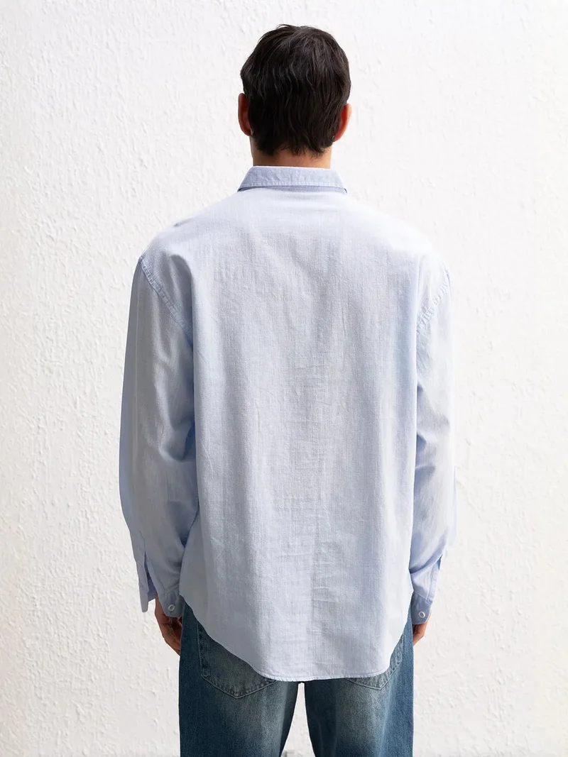Giesto Powder Blue GIESTO Cotton Oversized Button-Up Shirt for Men | Best Price UAE