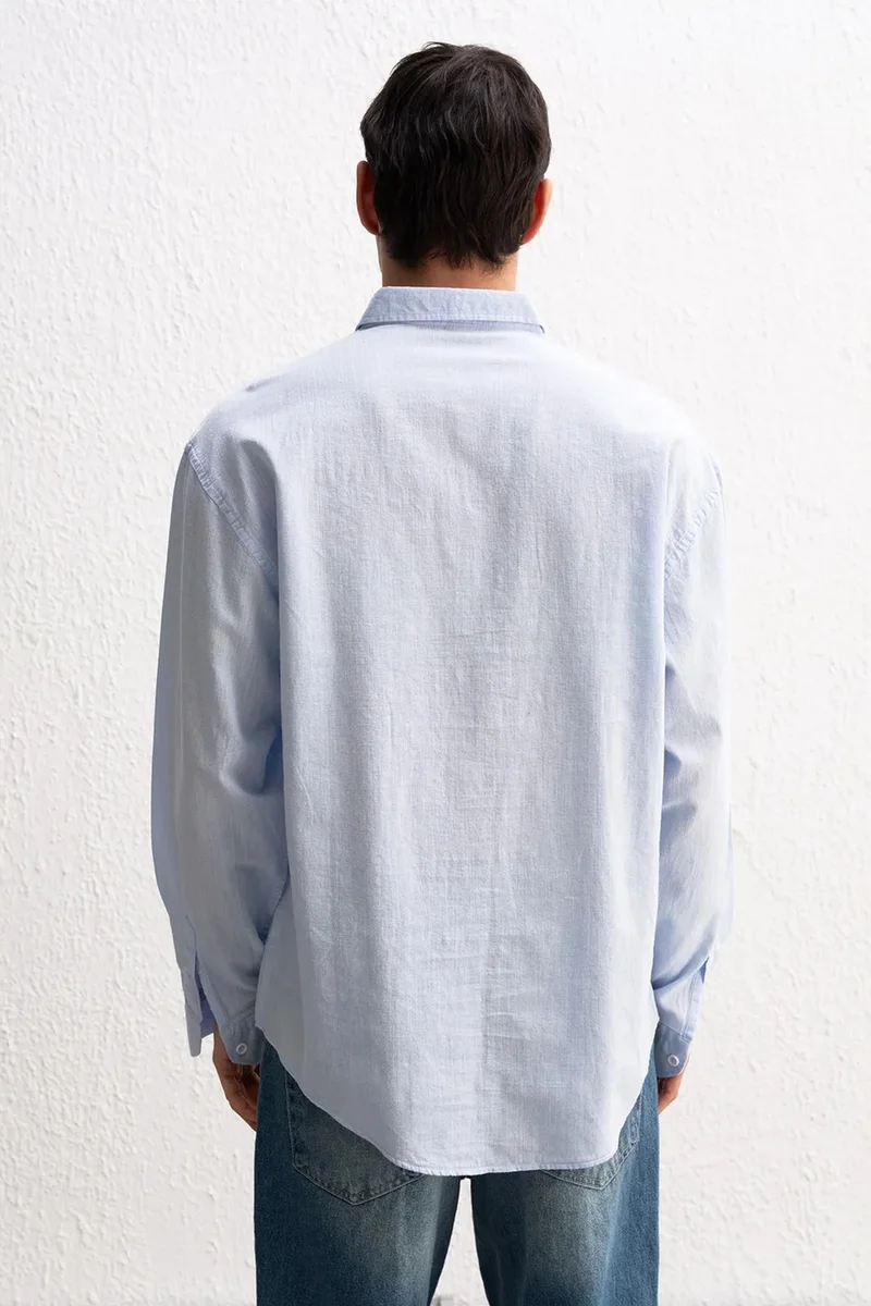 Giesto Powder Blue GIESTO Cotton Oversized Button-Up Shirt for Men | Best Price UAE