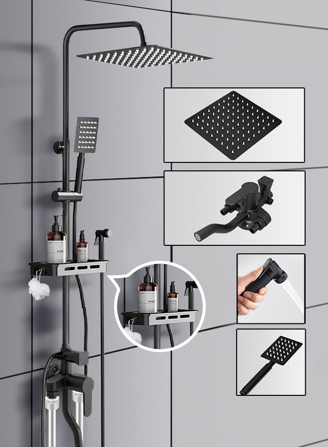 ALongDeng 8" Shower Set Square Rainfall Shower Head with Handheld Spray Wall Mount Liftable Shower Column Quadruple Function Bathroom Shower Faucet Set in Stainless Steel - Image 1