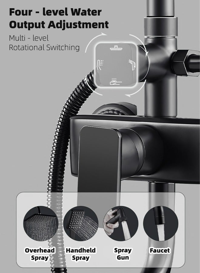 ALongDeng 8" Shower Set Square Rainfall Shower Head with Handheld Spray Wall Mount Liftable Shower Column Quadruple Function Bathroom Shower Faucet Set in Stainless Steel - Image 2