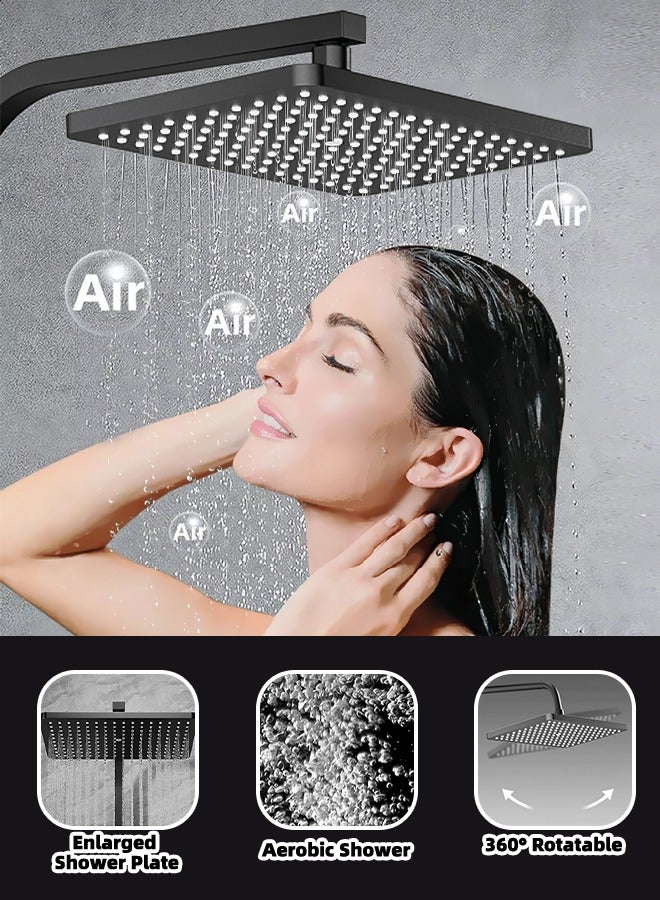 ALongDeng 8" Shower Set Square Rainfall Shower Head with Handheld Spray Wall Mount Liftable Shower Column Quadruple Function Bathroom Shower Faucet Set in Stainless Steel - Image 3