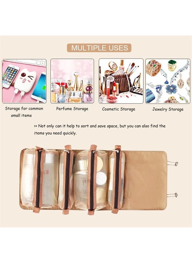 KAKKOii - Roll Up Makeup Bag, Hanging Toiletry Bag, 4 in 1 Detachable Cosmetic Bag, 4 Removable Storage Bags, Travel Makeup Organizer Bags for Women Men(Khaki) - Image 1