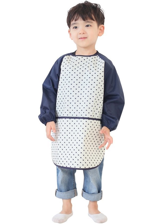 Plie Kids Painting Apron – Waterproof Long Sleeve Art Smock for Toddlers & Preschoolers, Messy Play, Baking, Crafts, Cooking, Sensory Activities (Ages 1–10), Navy Heart Dot (26-M) - Image 3