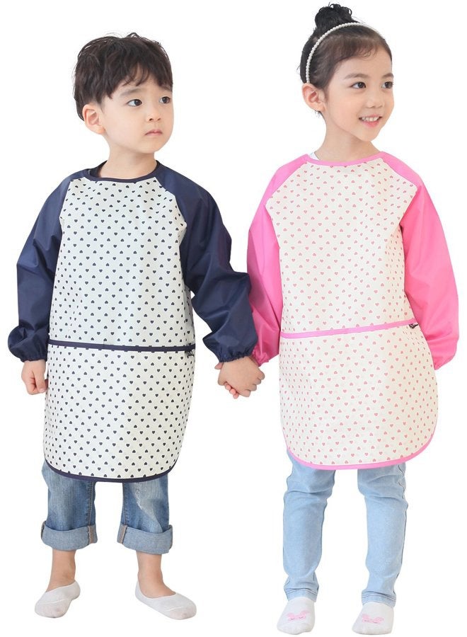 Plie Kids Painting Apron – Waterproof Long Sleeve Art Smock for Toddlers & Preschoolers, Messy Play, Baking, Crafts, Cooking, Sensory Activities (Ages 1–10), Navy Heart Dot (26-M) - Image 4