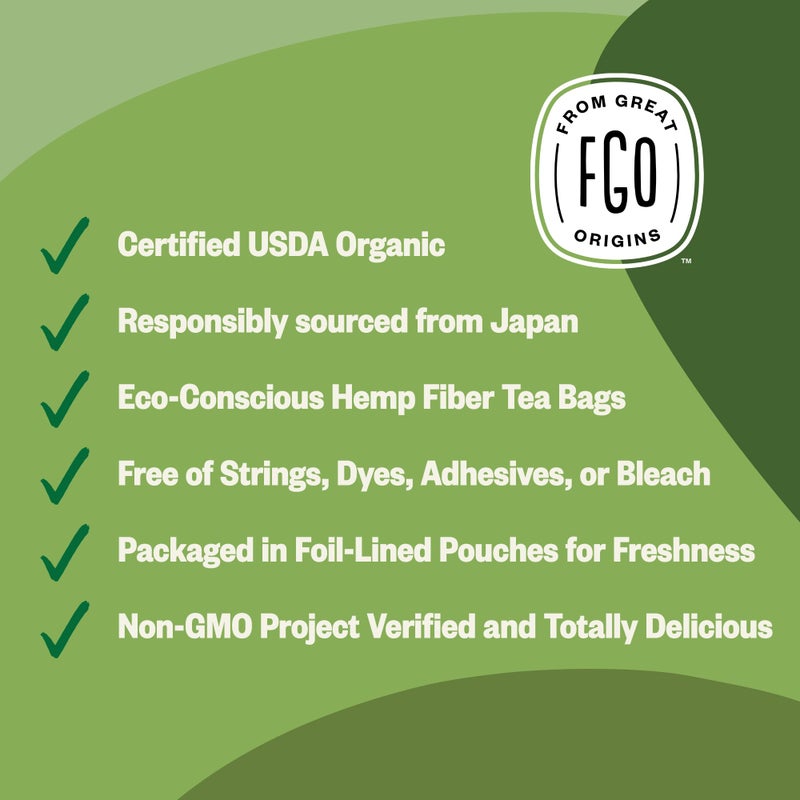 FGO Organic Japanese Matcha + Green Tea, 100 Count, Eco-Conscious Tea Bags, Resealable Bag, Packaging May Vary (Pack of 1) - Image 3