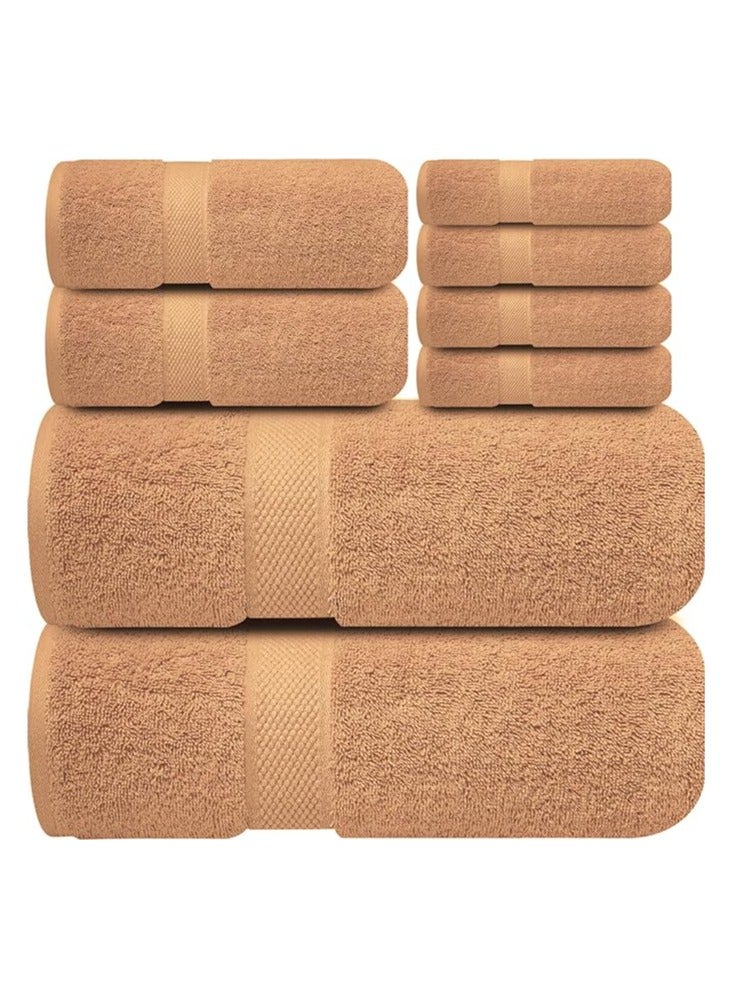 COMFY 8 PIECE BEIGE COMBED COTTON HIGHLY ABSORBENT HOTEL QUALITY TOWEL SET - Image 1