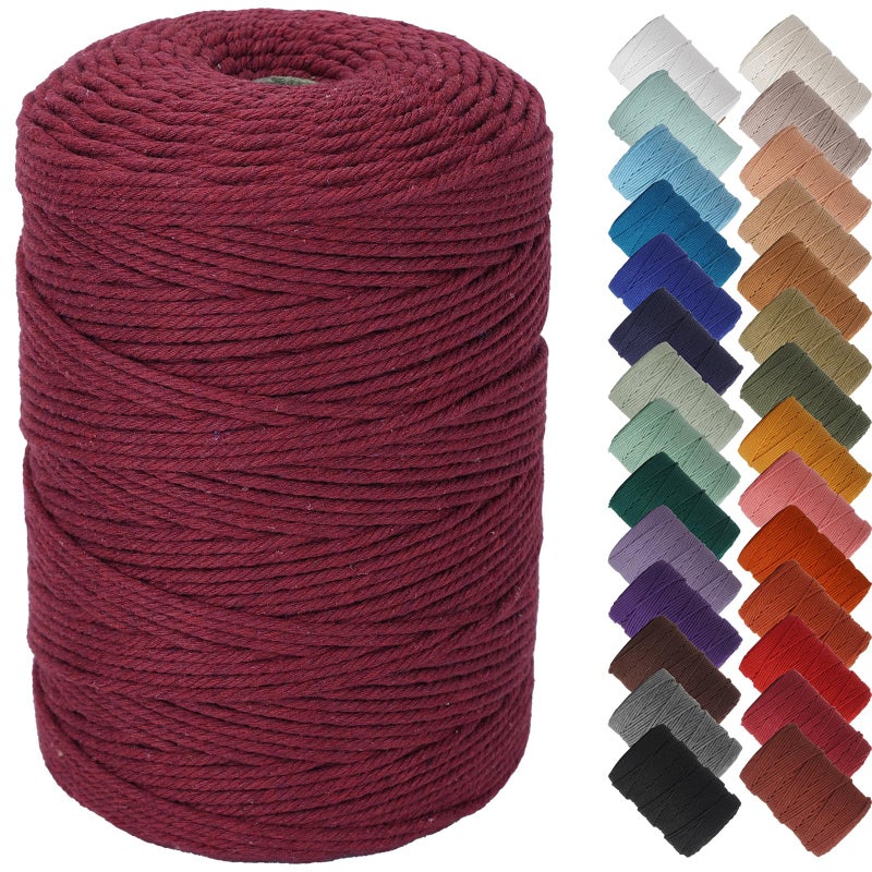 NOANTA Wine Red Macrame Cord 3mm x 328yards Colored Macrame Rope Cotton Rope Macrame Yarn Colorful Cotton Craft Cord for Wall Hanging Plant Hangers Crafts Knitting - Image 3