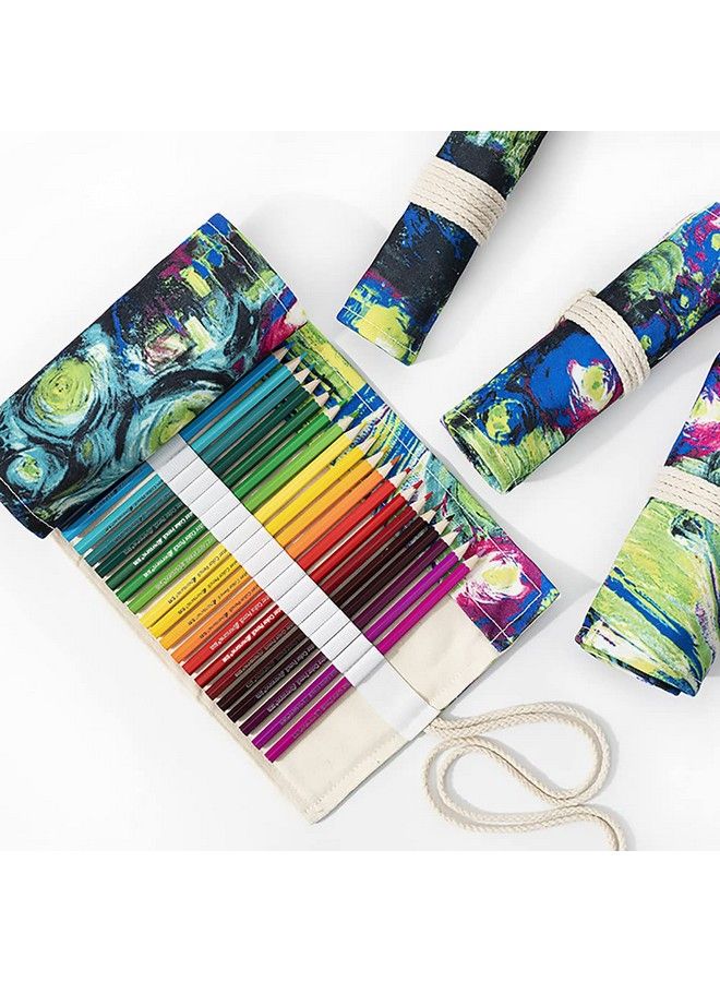 Funny live 36 48 72 Slots Colored Pencil Wrap Pencils Roll Holder Coloring Pencils Organizer Holder Colored Pen Paint Brush Storage Pouch Portable For Artist Student (Ink Painting 48 Slots) - Image 3