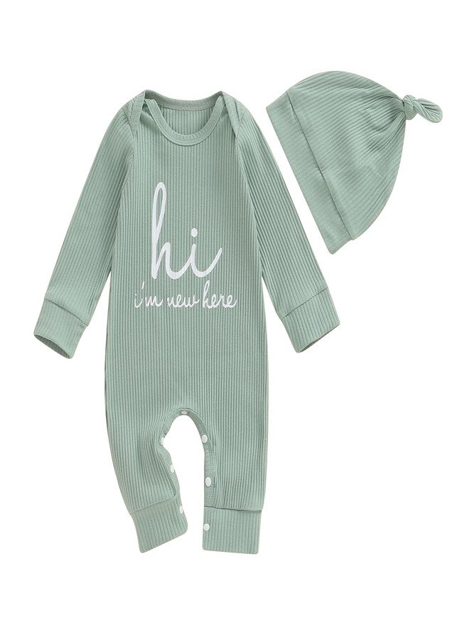 MERSARIPHY Newborn Baby Boy Girl Clothes Hi I'm New Here Coming Home From Hospital Outfits Gender Neutral One Piece Romper (Green, 0-3 Months) - Image 1