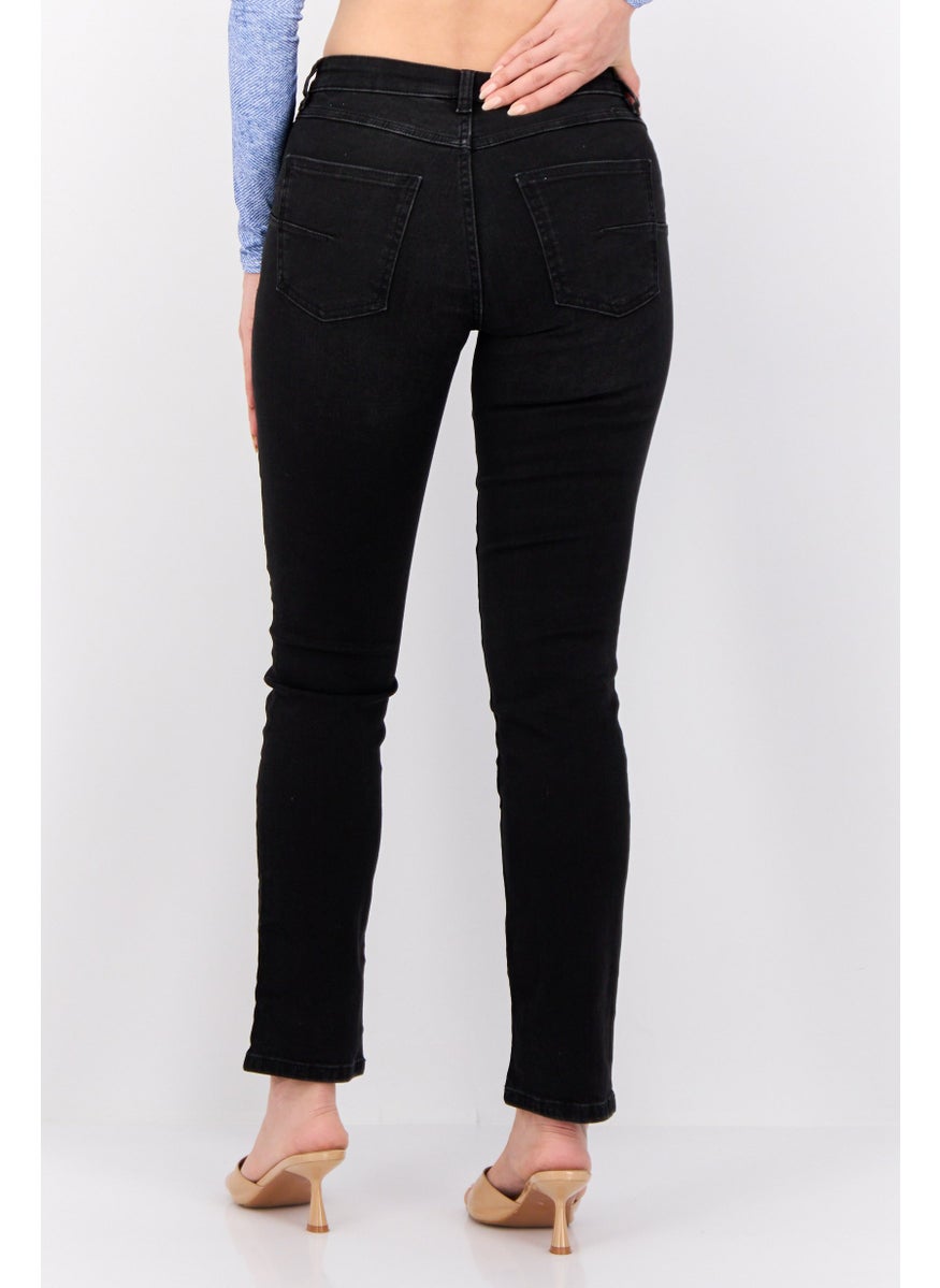 ESPRIT Women Straight Fit Washed Stretchable Jeans, Black  - Image 2