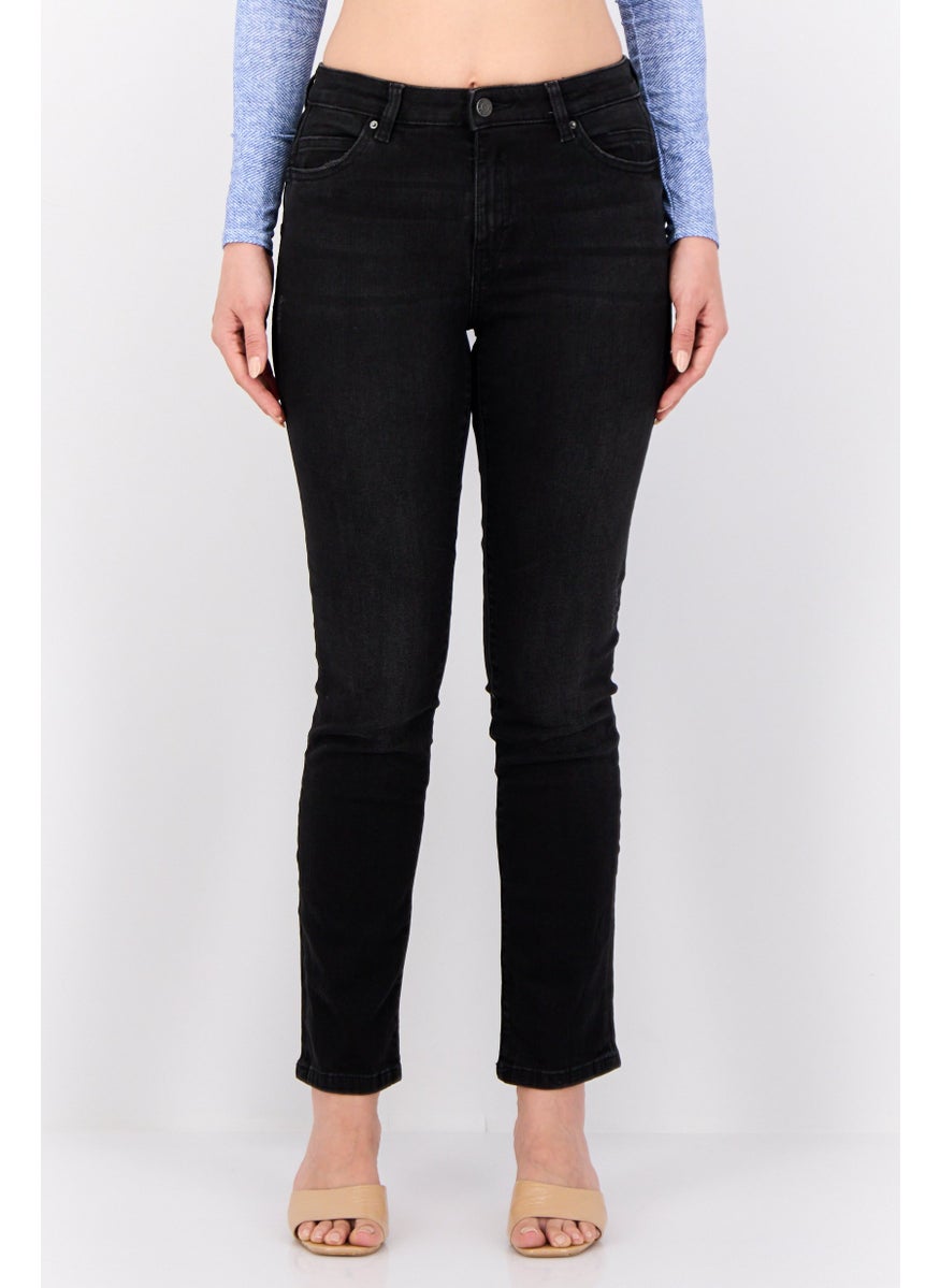 ESPRIT Women Straight Fit Washed Stretchable Jeans, Black  - Image 1