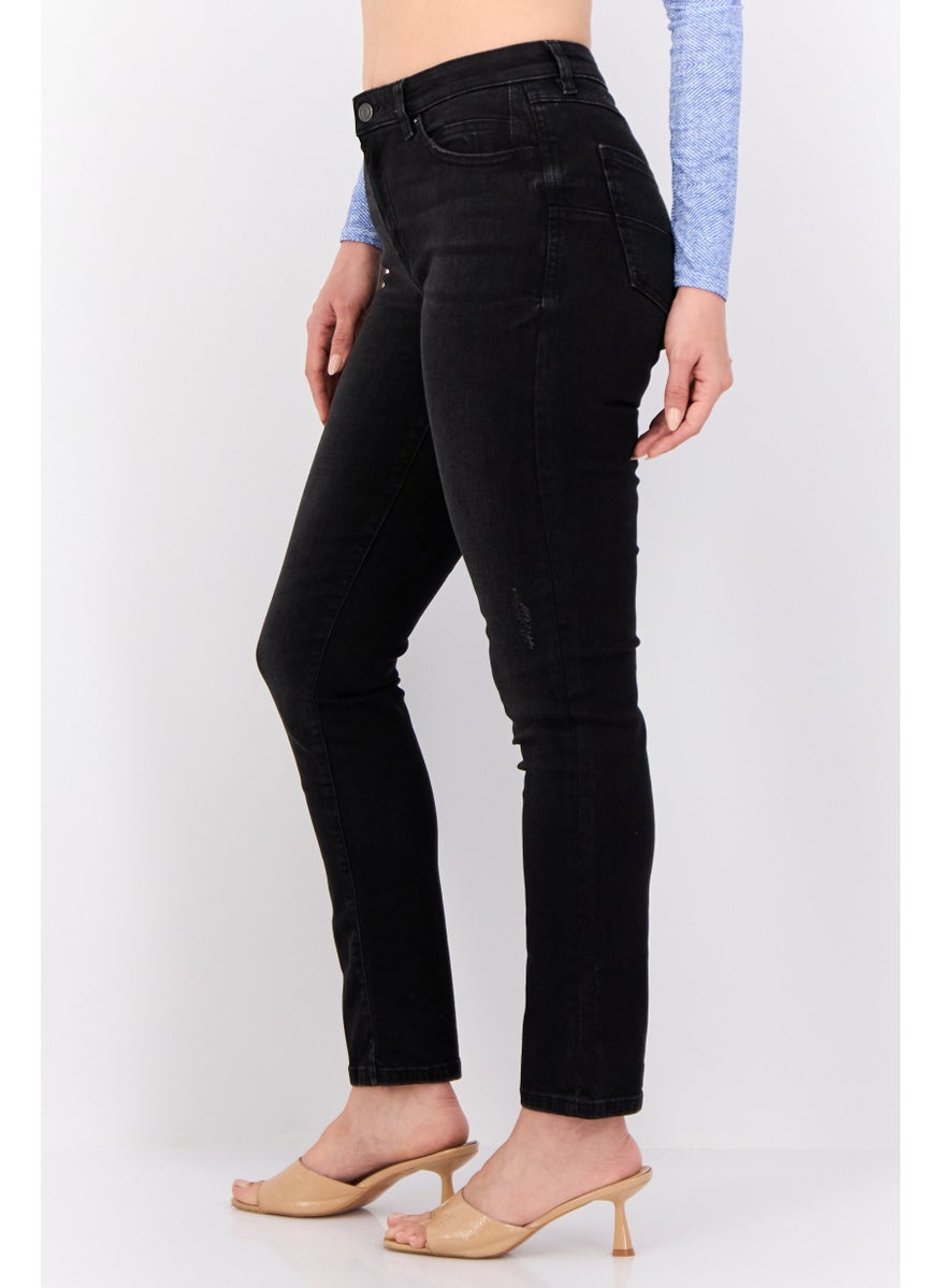 ESPRIT Women Straight Fit Washed Stretchable Jeans, Black  - Image 4