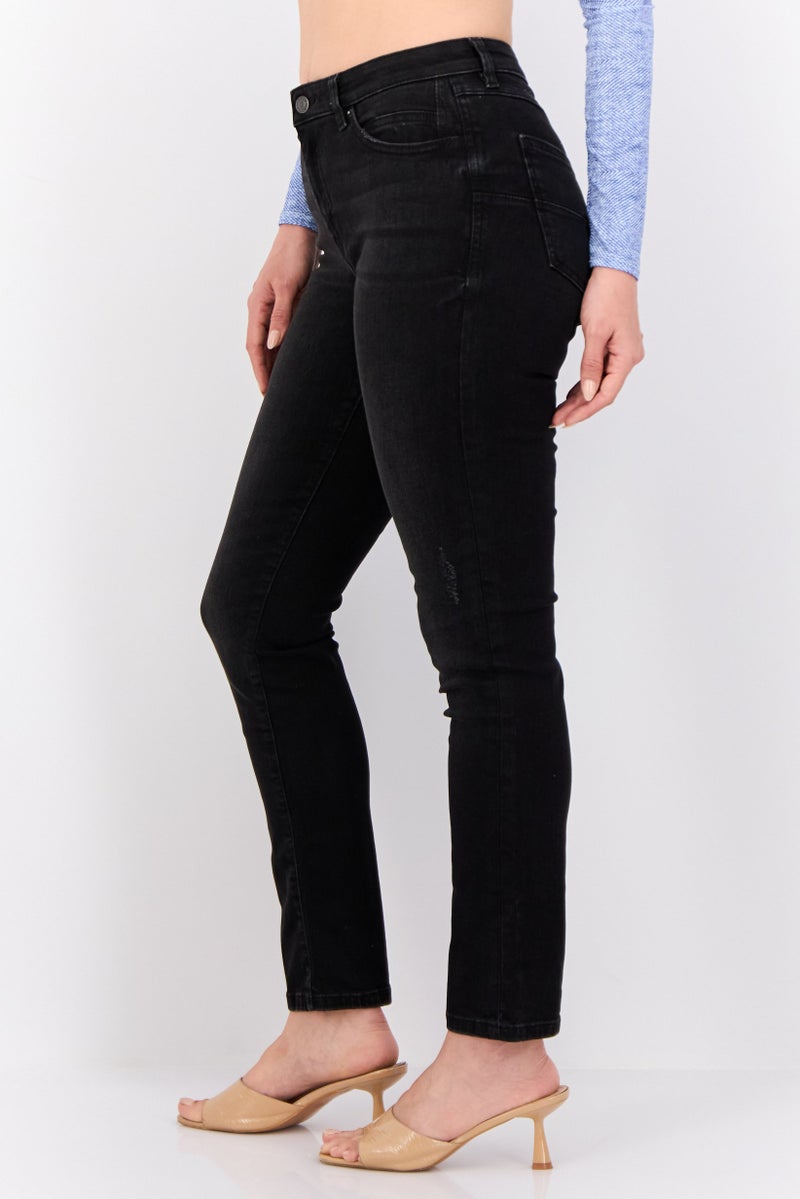 ESPRIT Women Straight Fit Washed Stretchable Jeans, Black - Image 4