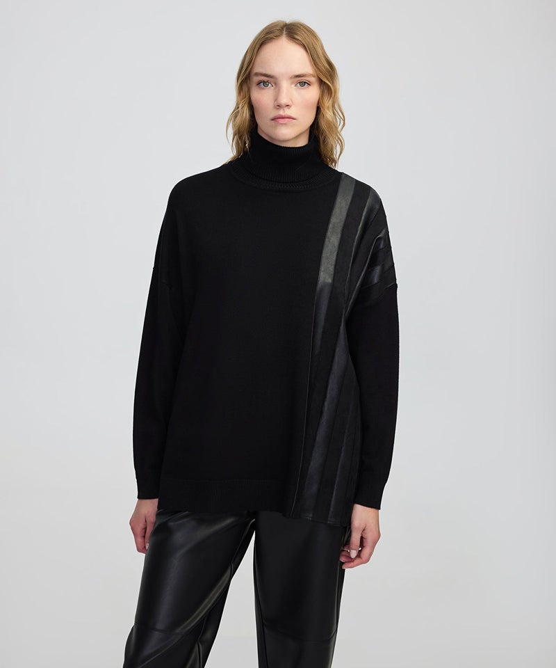 Ipekyol Faux Leather & Suede Panel Sweater - Image 1