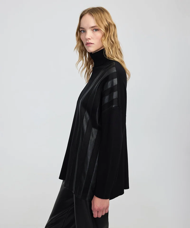 ابيكول Faux Leather & Suede Panel Sweater