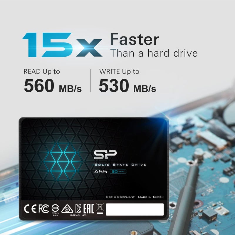 SP Silicon Power قرص صلب داخلي SP 512GB SSD 3D NAND A55 مع تقنية SLC كاش لتعزيز الأداء SATA III 2.5" 7mm (0.28)" - Image 2