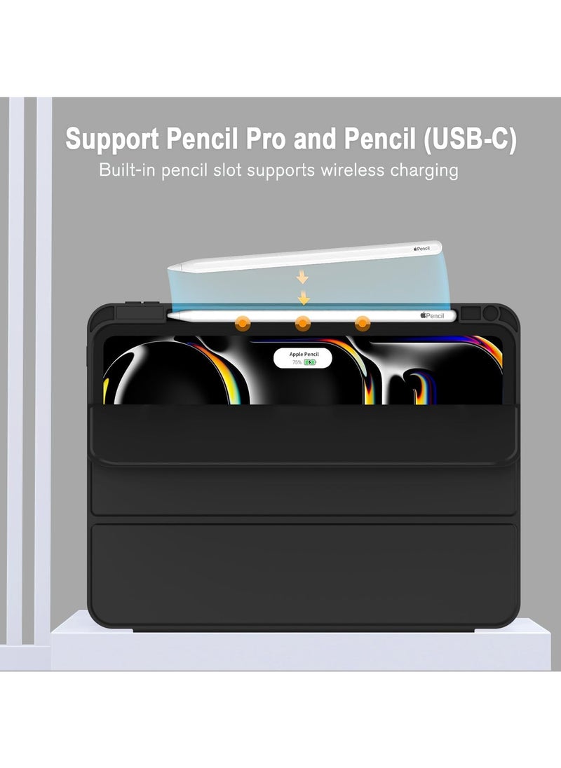 New iPad Pro 13 Inch Case M4 (2024 Model, 7th Generation) with Pencil Holder, Smart iPad Case [Support Pencil Pro and Pencil (USB-C)], Support Touch ID and Auto Wake/Sleep (Black)