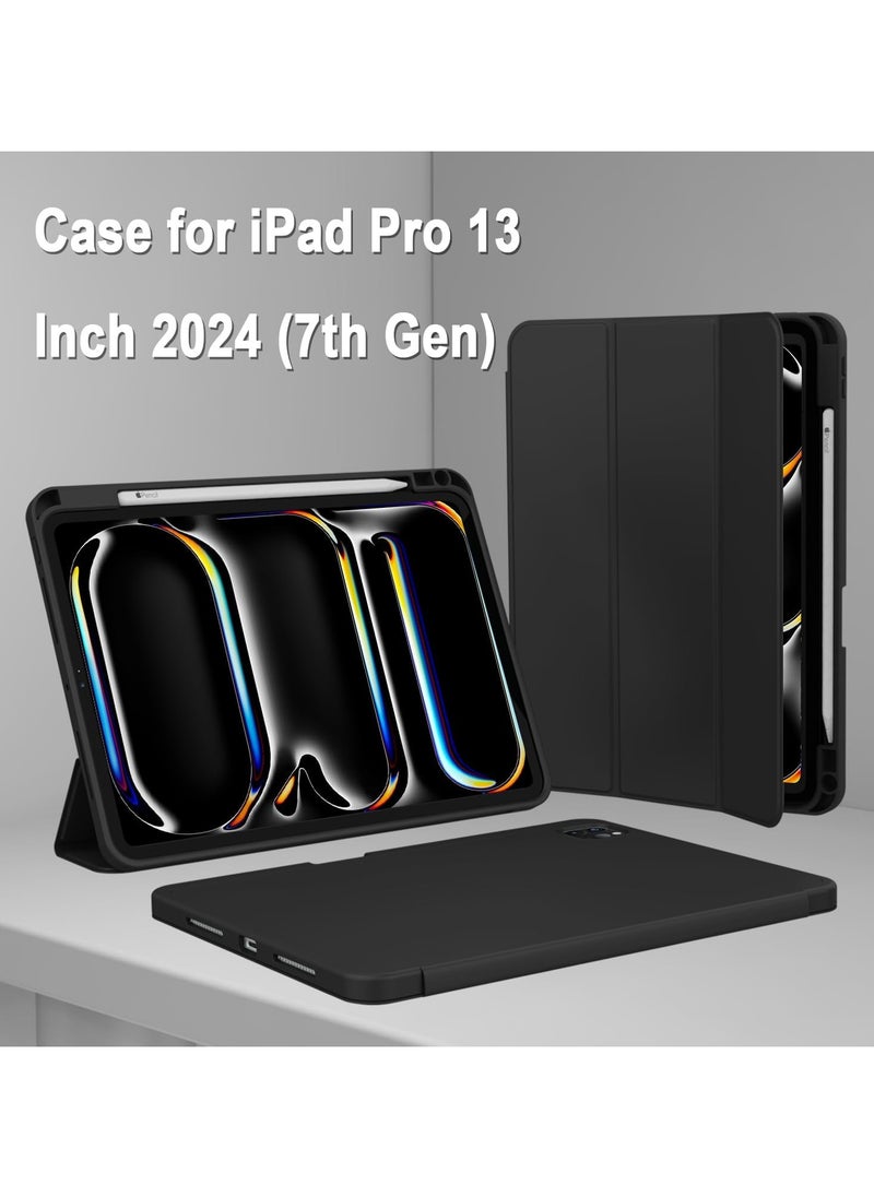 New iPad Pro 13 Inch Case M4 (2024 Model, 7th Generation) with Pencil Holder, Smart iPad Case [Support Pencil Pro and Pencil (USB-C)], Support Touch ID and Auto Wake/Sleep (Black)