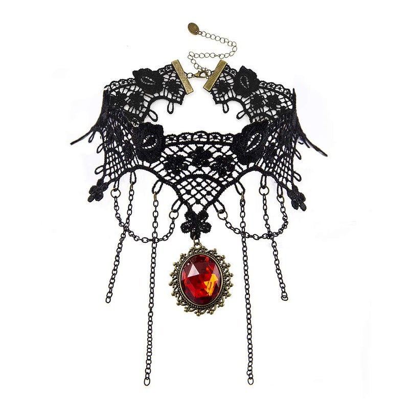 ETERNITY J. Vintage Fringed Rhinestone Pendant Gothic Necklace Victorian Lolita Palace Princess Choker